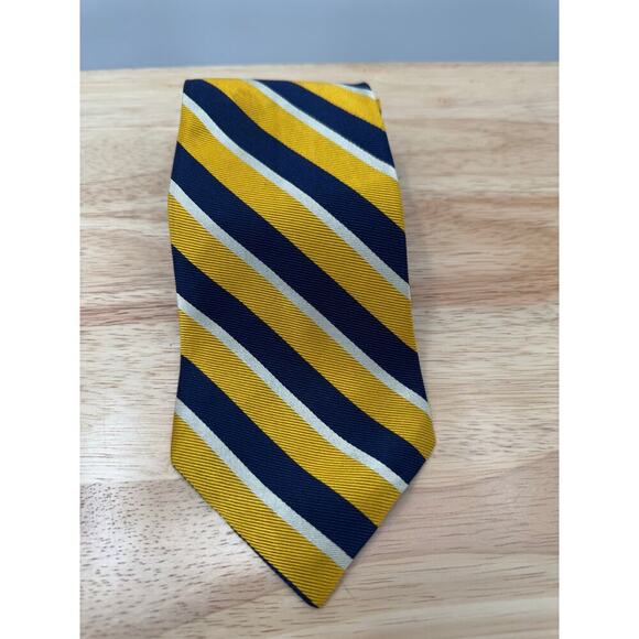 Lauren Ralph Lauren Gold Silk Men's Hand Finished with Tie Silver & Blue Stripes - Picture 1 of 4